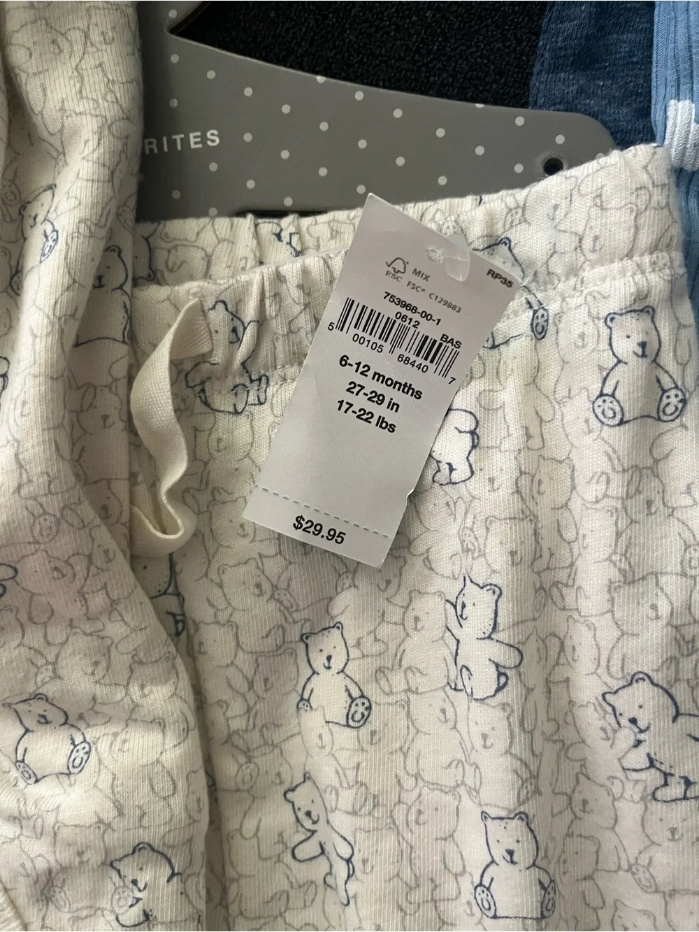GAP Blue Ribbed & Cream Printed Baby Onesie and Pants Sets 6-9months Bundle